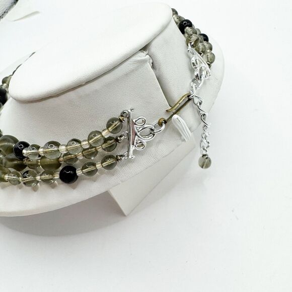 Vintage Germany Black Gray Glass Bead Collar Necklace 3 Strand Satin Glass 17” - Picture 13 of 13
